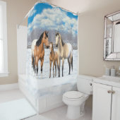 Buckskin Appaloosa paarden in de winterweide Douchegordijn (In situ)