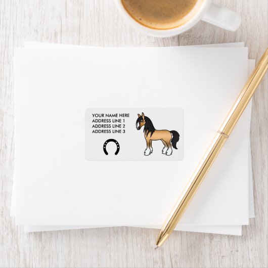 Buckskin Cartoon Gypsy Vanner Shire Horse Etiket (Insitu)