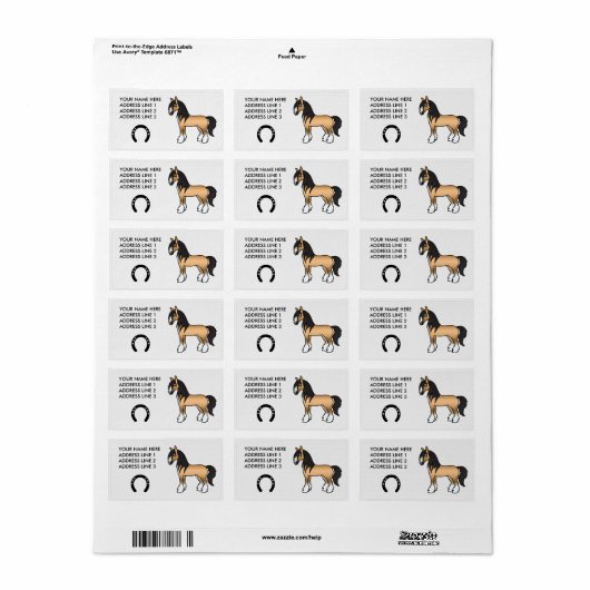 Buckskin Cartoon Gypsy Vanner Shire Horse Etiket (Full Sheet)