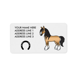 Buckskin Cartoon Gypsy Vanner Shire Paard Etiket
