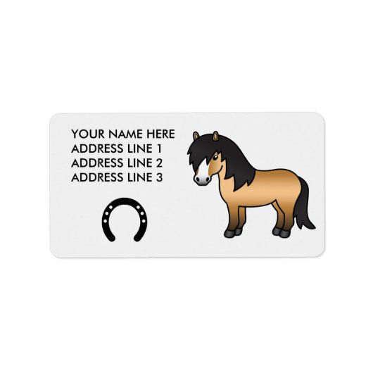 Buckskin Cartoon Shetland Pony Etiket (Voorkant)