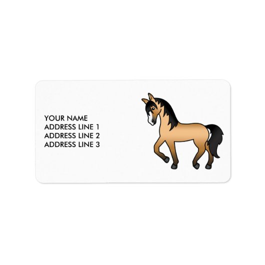 Buckskin Cute Cartoon Dravend Paard & Aangepaste T Etiket (Voorkant)