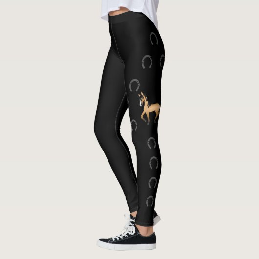 Buckskin Cute Cartoon Trotting Horse & Hoefijzers Leggings (Links)