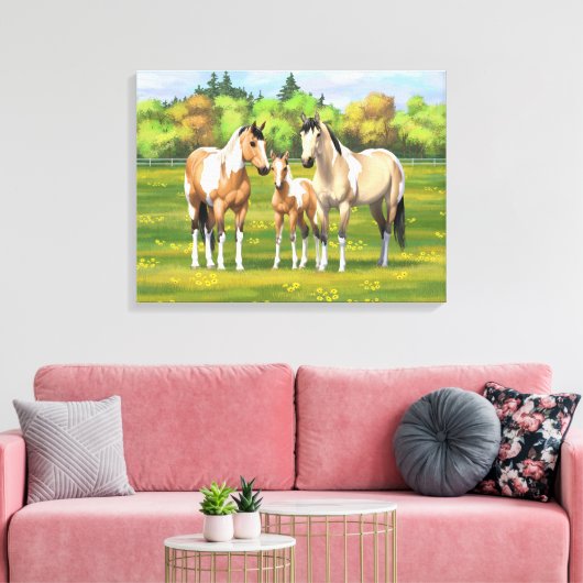 Buckskin deun verfpaarden in zomerdeeg canvas afdruk (Insitu (Woonkamer))