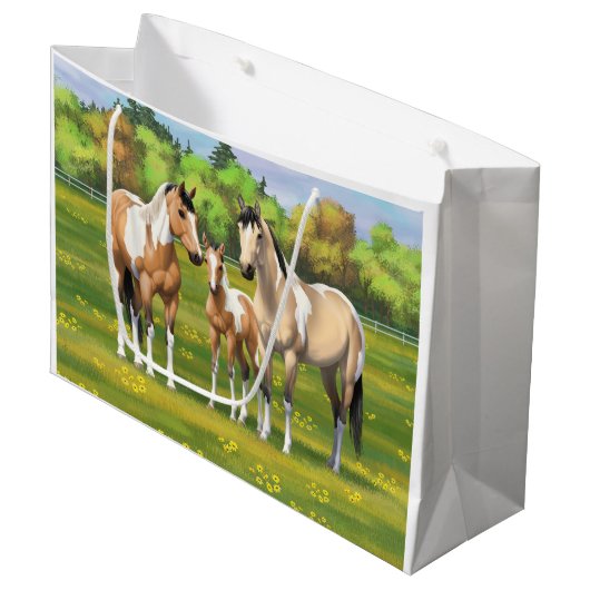 Buckskin deun verfpaarden in zomerdeeg groot cadeauzakje (Voorkant Gekanteld)