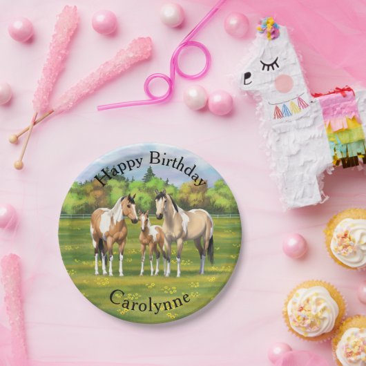 Buckskin deun verfpaarden in zomerdeeg papieren bordje (Feest)