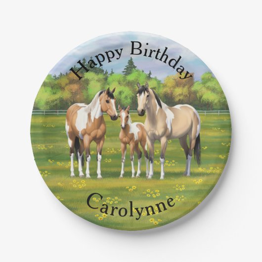Buckskin deun verfpaarden in zomerdeeg papieren bordje (Voorkant)