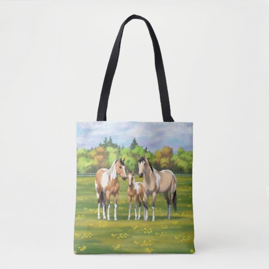 Buckskin deun verfpaarden in zomerdeeg tote bag (Voorkant)