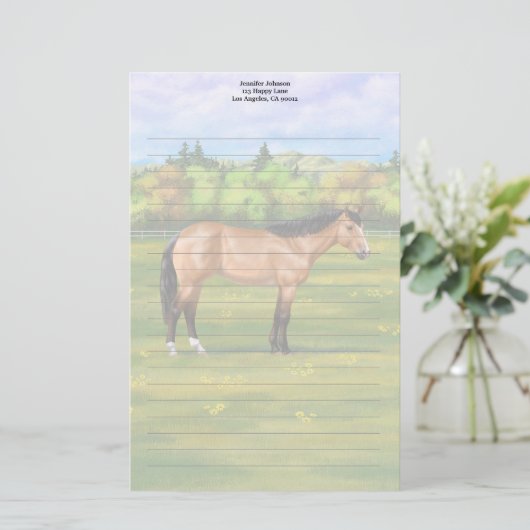 Buckskin Dun Quarter Horse Briefpapier (Staand voorkant)