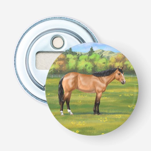 Buckskin Dun Quarter Horse Button Flesopener (Voorkant)