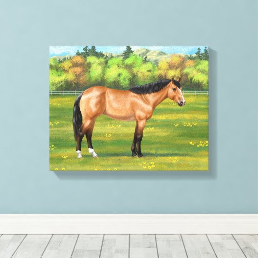Buckskin Dun Quarter Horse Canvas Afdruk (Insitu (Houten vloer))