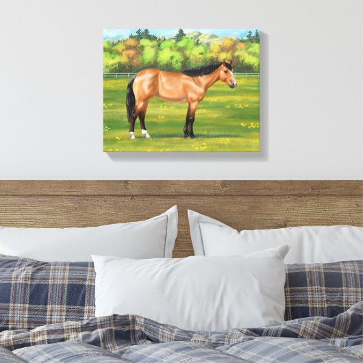 Buckskin Dun Quarter Horse Canvas Afdruk (Insitu (Slaapkamer))