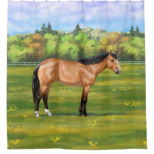 Buckskin Dun Quarter Horse Douchegordijn (Voorkant)