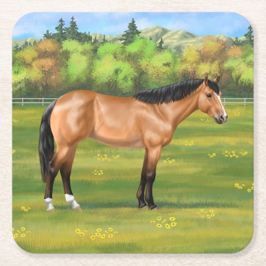 Buckskin Dun Quarter Horse Kartonnen Onderzetters (Voorkant)