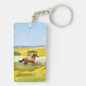 Buckskin Horse Galloping in a Field of Flowers Sleutelhanger (achterkant)