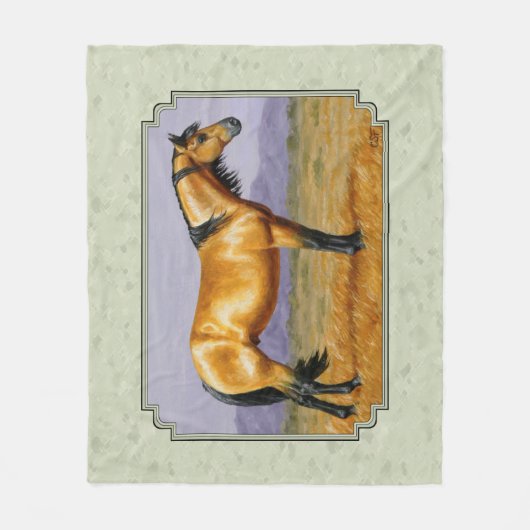 Buckskin Horse Mustang Stallion Sage Green Fleece Deken (Voorkant)
