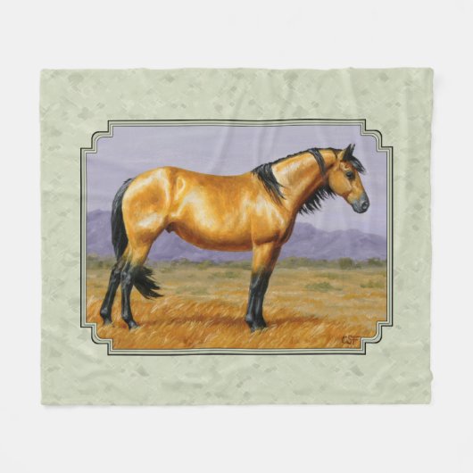 Buckskin Horse Mustang Stallion Sage Green Fleece Deken (Voorkant (Horizontaal))
