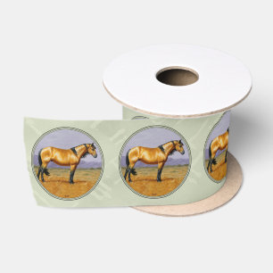 Buckskin Horse Mustang Stallion Sage Green Satijnen Lint