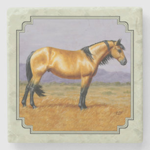 Buckskin Horse Mustang Stallion Sage Green Stenen Onderzetter