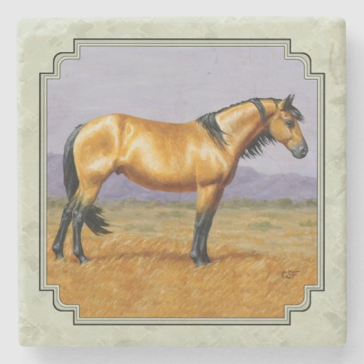Buckskin Horse Mustang Stallion Sage Green Stenen Onderzetter (Voorkant)