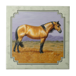 Buckskin Horse Mustang Stallion Sage Green Tegeltje