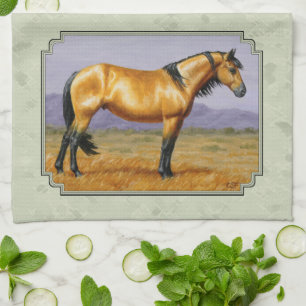 Buckskin Horse Mustang Stallion Sage Green Theedoek