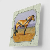 Buckskin Horse Mustang Stallion Sage Green Vierkante Klok (Hoek)