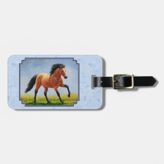 Buckskin Horse Runing Light Blue Bagagelabel (Voorkant horizontaal)