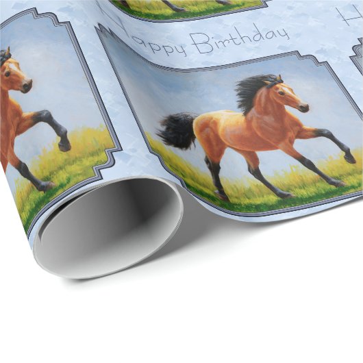 Buckskin Horse Runing Light Blue Cadeaupapier (Rol Hoek)
