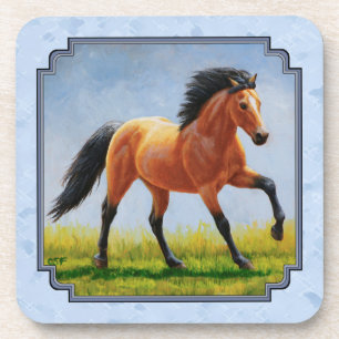 Buckskin Horse Runing Light Blue Drankjes Onderzetter