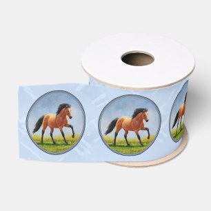 Buckskin Horse Runing Light Blue Grosgrain Lint