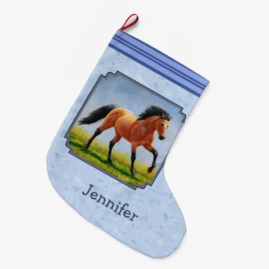 Buckskin Horse Runing Light Blue Grote Kerstsok (Voorkant (Hangend))