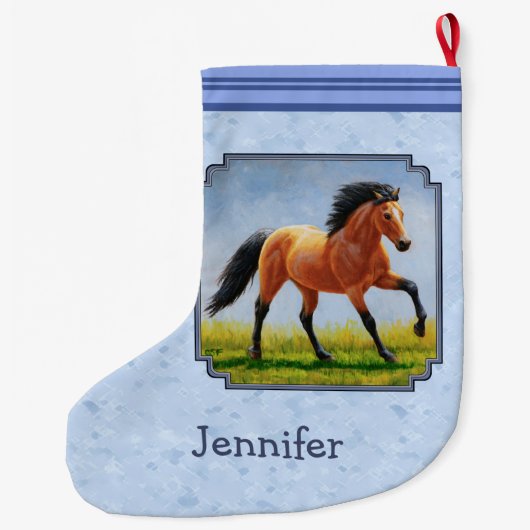 Buckskin Horse Runing Light Blue Grote Kerstsok (Achterkant)