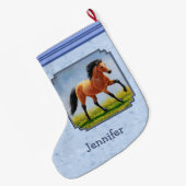 Buckskin Horse Runing Light Blue Grote Kerstsok (Achterkant (Hangend))