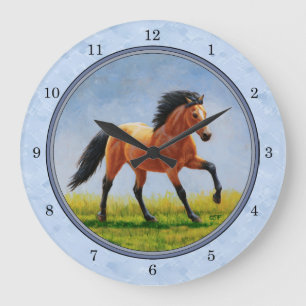 Buckskin Horse Runing Light Blue Grote Klok