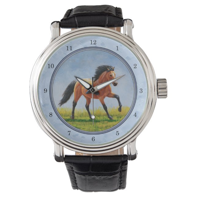 Buckskin Horse Runing Light Blue Horloge (Voorkant)