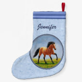 Buckskin Horse Runing Light Blue Kleine Kerstsok (Achterkant)