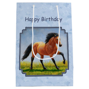 Buckskin Horse Runing Light Blue Medium Cadeauzakje