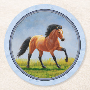 Buckskin Horse Runing Light Blue Ronde Kartonnen Onderzetter