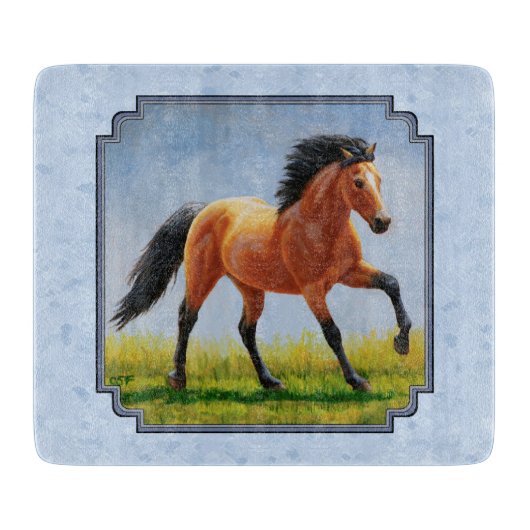 Buckskin Horse Runing Light Blue Snijplank (Voorkant)