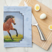 Buckskin Horse Runing Light Blue Theedoek (Quarter Fold)