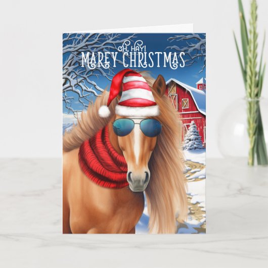 Buckskin Kastanje Paard Grappig MAREy Kerstmis Feestdagen Kaart (Voorkant)