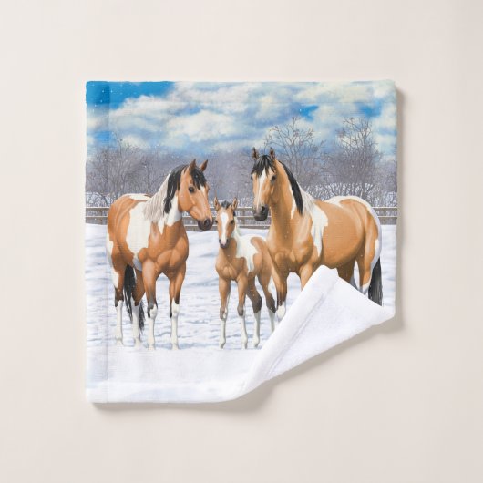 Buckskin Paint Horses in sneeuw Bad Handdoek (Wasdoekje)
