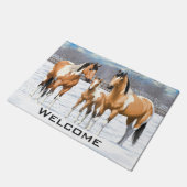 Buckskin Paint Horses in sneeuw Deurmat (Schuin)