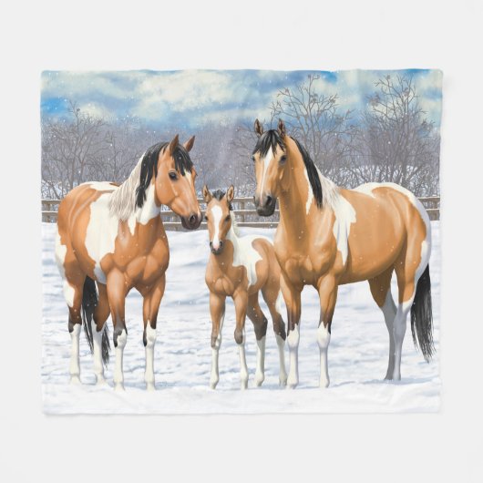 Buckskin Paint Horses in sneeuw Fleece Deken (Voorkant (Horizontaal))