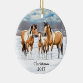 Buckskin Paint Horses in sneeuw Keramisch Ornament (Rechts)