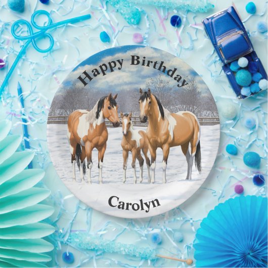 Buckskin Paint Horses in sneeuw Papieren Bordje (Feest)