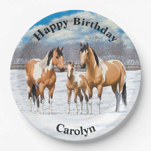 Buckskin Paint Horses in sneeuw Papieren Bordje (Voorkant)