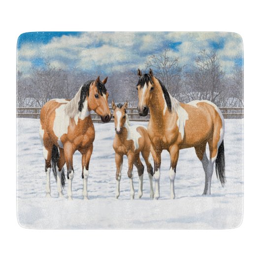 Buckskin Paint Horses in sneeuw Snijplank (Voorkant)