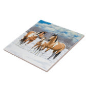 Buckskin Paint Horses in sneeuw Tegeltje (Zijkant)